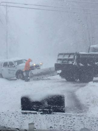 A plow got stuck at Sunrise Lakes during the storm on Friday (Photo by Nina Verissimo)