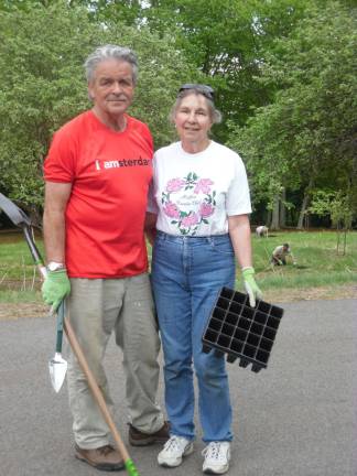 Rick and Connie Harrity from Milford planted numerous wildlflower 'plugs' at the Grey Towers in Milford this weekend to help comemmorate the 150th anniversary of the late Governor Gifford Pinchot. Photo by Anya Tikka.