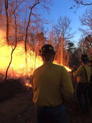 Dingman Township Volunteer Fire Department contributed this photo of local firefighters beating back the blaze