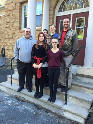 A visit from the Pike County Conservaton Board, front step (from left): David Koretz, Skyler Bower, and Lily Williams; second step: Jaden Latini and Nick Lauersen; and back step: Mark Scalley and Vito Montorio (Photo provided)