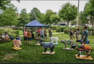 After a debut at the Community House, the Artful Bears are now on display at various locations in Milford. Photo by Leah Marie Kirk .