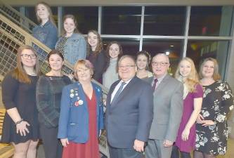 Front row (from left): Samantha Roth, treasurer; Heather Piperato, district youth service chair; Karen Dematteo, district governor; Dr.Thomas Botzman, Misericordia University president; John Dorfer, president of Dallas Rotary; Jacquelyn Janocha, vice president of Rotarac; Heather Fritz, Rotorac Club advisor. Back row: Nicole Hannon, secretary of Rotarac; Jillian Olenick and Marissa Walzer, social media; Ashlie Kohr; and Madison Klopp, president of Rotarac.