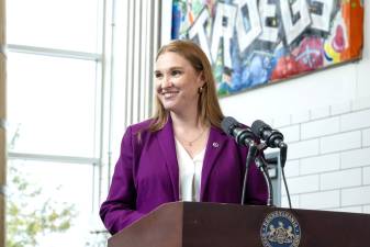 Pennsylvania Department of Environmental Protection Secretary Jessica Shirley at a press conference announcing nearly $3.5 million in grants to help small businesses cut energy costs.