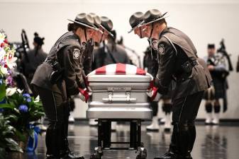 A moment from the June 27, 2023 funeral service for Jacques Jay F. Rougeau Jr., a Pennsylvania State Police trooper who lost his life in the line of duty in mid-June.