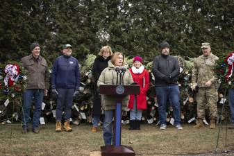 First Lady Lori Shapiro highlights the Trees for Troops program, which provides free, farm-grown Christmas trees to U.S. service members and their families through donations, in Lansdale, Pa. on December 5, 2025.