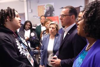 Gov. Shapiro and PDE Acting Secretary Rowe during a roundtable discussion with educators, students, and national education leaders on Sept. 2, 2025. (photo provided)