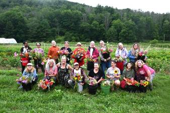 Participants in a July cut flower and design workshop at Willow Wisp Organic Farm.