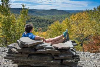 There are many activities for visitors to enjoy in the Upper Delaware region, including a brisk hike to spectacular scenery. (Photo by Eric Rowe)