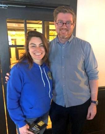 Rotary President Jamie Dykstra with Health House owner Liam Hutchinson during the Jan. 7 meeting.