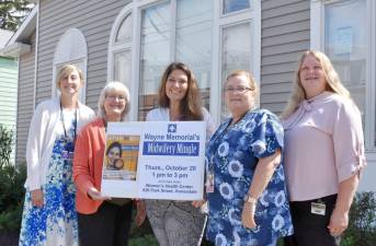 The certified nurse midwives of the Women’s Health Center and Wayne Memorial Hospital’s New Beginning Birthing Suites will be sponsoring the Midwifery Mingle on October 20 at 626 Park Street in Honesdale. Shown left to right are: Kara Poremba; Patricia Konzman, CNM; Christina MacDowell, DNP, CNM; Mary Beth Dastalfo, RN, clinical coordinator, New Beginnings, Wayne Memorial Hospital and Heather Kellam, office supervisor, Women’s Health Center.
