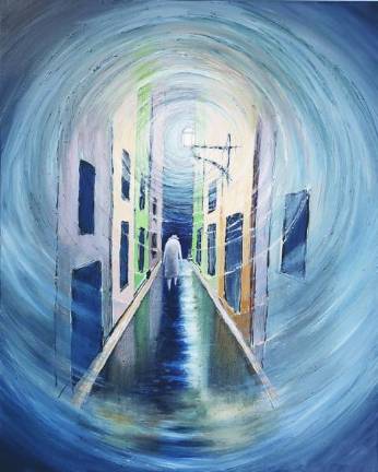 Mixed media by Laura Dudes: “Seeking Solace”