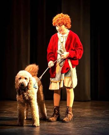 Local dog Bernie, AKA Sandy, (pictured with ‘Annie’) showed he was destined for the stage.