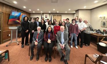 Pike County Commissioners Matthew Osterberg, Ronald Schmalzle, and Christa Caceres; Pike County Sheriff Brian Vennie; Penny Seltzer, Pike County Children and Youth Services Administrator; Sergeant Thomas Schwartz, Pike County Correctional Facility; and Youth Summit participants.