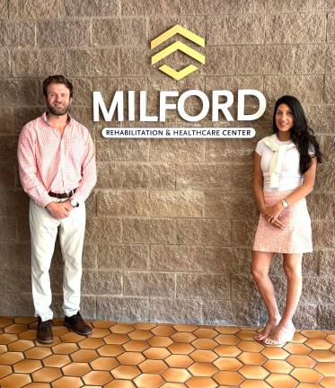 Administrator Zack Holena (L) and Director of Marketing and Admissions Rachel Verde of Milford Healthcare and Rehabilitation Center, in Milford, welcome new ownership as well as a new name, Milford Rehabilitation &amp; Healthcare Center.