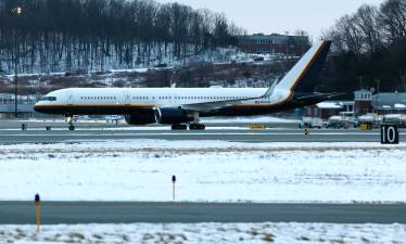 An airplane carrying captured Venezuelan President Nicolas Maduro lands at Stewart Air National Guard Base in Newburgh, N.Y. on Jan. 3, 2026.