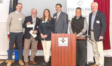 Left to Right: Rick Little, executive director, Greater Pike Community Foundation; Pike County Commissioner Matthew Osterberg; Senator Lisa Baker; Representative Jeff Olsommer; Pike County Commissioners Christa Caceres and Ronald Schmalzle.