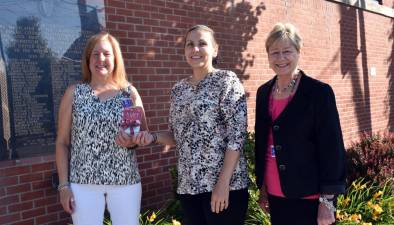 Argyro Paspalas, Pike County resident, (center) one of four winners in a random drawing for survey participants, accepts her gift card from Carol Kneier, MS, RD, LDN, CDCES, manager Community Health (left) and Lisa Champeau, director Communications &amp; Development (right).