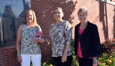 Argyro Paspalas, Pike County resident, (center) one of four winners in a random drawing for survey participants, accepts her gift card from Carol Kneier, MS, RD, LDN, CDCES, manager Community Health (left) and Lisa Champeau, director Communications &amp; Development (right).