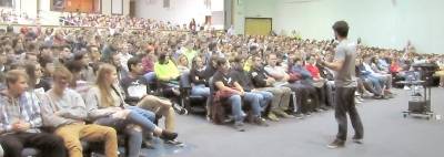 Motivational speaker talks to high school students about grit and hard work