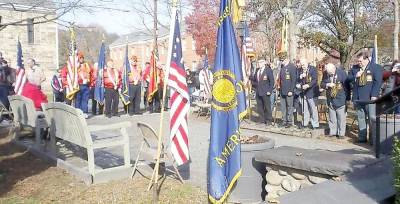 A past Veteran Day community ceremony at Pike County Soldiers and Sailors Monument in Kiehl Park (Frances Ruth Harris)