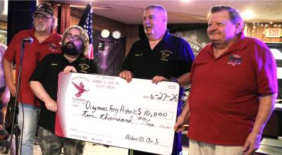 Pictured left to right: Skip Meyerhoff (Vice President), Bob Orr Jr, Robert Orr III and Tim Singleton, President Dingmans Ferry-Delaware Township Historical Society.
