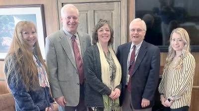 Pictured (from left): Jill Gamboni of Representative Michael Peifer's Office, Pike County Commissioner Ronald Schmalzle, Area Agency on Aging Executive Director Robin Skibber, Pike County Commissioner Steve Guccini, and Area Agency on Aging Intern Aleaha Wacker of Priority Nutrition Care.