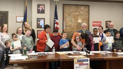 Miss Cameron’s Resource Room students and staff from Shohola Elementary School attended the May 3, 2023 Commissioners Meeting to accept their “Safe Steps” art contest award.