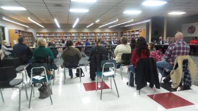 Nine people attended the work session. (Photo by Frances Ruth Harris)