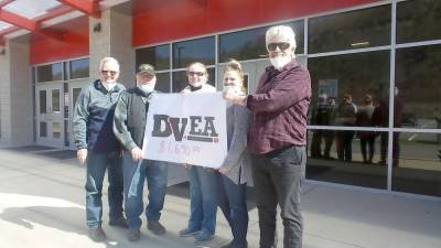 From left: Pike County Sheriff Kerry Welsh, DV Teacher's union treasurer Doug Williams, vice -president Kayla Troast, president Lisa Addio, and coordinator of all teacher and veterans activities and contributions, Marty Gurian (Photo by Frances Ruth Harris)