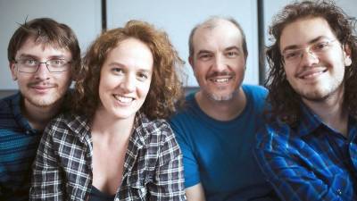 The Transatlantic Exploration Company, bass player Mat Muntz, singer Astrid Kuljanić, percussionist Rogerio Boccato, and accordionist Benjamin Rosenblum