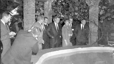 President John F. Kennedy with Dr. and Mrs. Pinchot at the Finger Bowl at Grey Towers in Milford, where Kennedy declared Gifford Pinchot to be “more than a forester, he was the father of American Conservation.” (Photo: U.S. Forest Service, Grey Towers National Historic Site)