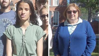 At the Pike County Courthouse last summer, Selina McGinnis (left) and Janet Heim (right) (Photo by Frances Ruth Harris)