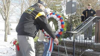 Placement of the wreath at the Soldiers and Sailors Monument in Milford on Pearl Harbor Day 2019.