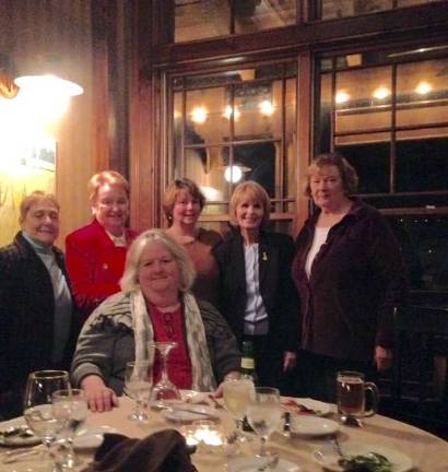 Chris Herbener of LWV State Mentor, LWV Pike County Officers Carol Comando, Secretary; Lara Anne Dodsworth, President; Bette Eagan, Treasurer; Bonnie Samuelson, Corresponding Secretary and sitting Liz Forest, Vice President. (Photo provided)