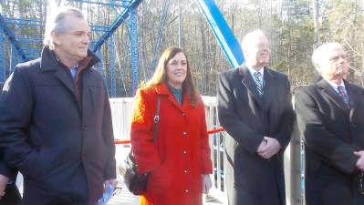 The Pennsylvania Senate Judiciary Committee, chaired by PA Senator Lisa Baker (R-20), passed Kayden’s Law along with legislation to reform the statute of limitations in child sexual abuse cases and enhance penalties for child pornography during the senate’s first meeting of the 2021-22 legislative session. Baker is pictured at the reopening of the Mott Street Bridge in Milford last January, along with Milford Mayor Sean Strub and Pike County Commissioners Ronald Schmalzle and Steve Guccini (Photo by Frances Ruth Harris)