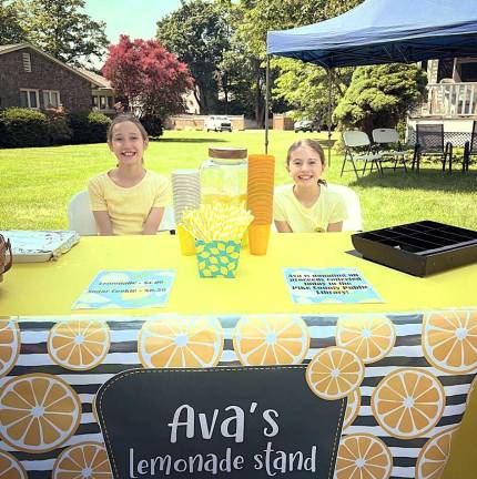 Ava and Norah at the lemonade stand in Milford.