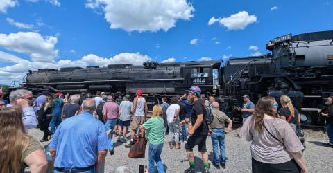 Railroad fans enjoy viewing of a Big Boy locomotive