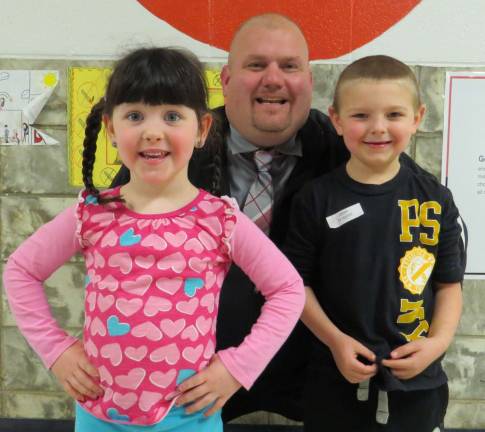 Pre-K Students of the Month (PM): Kylie Pearce, Jaden Aragona with DVES Principal Aaron Weston.