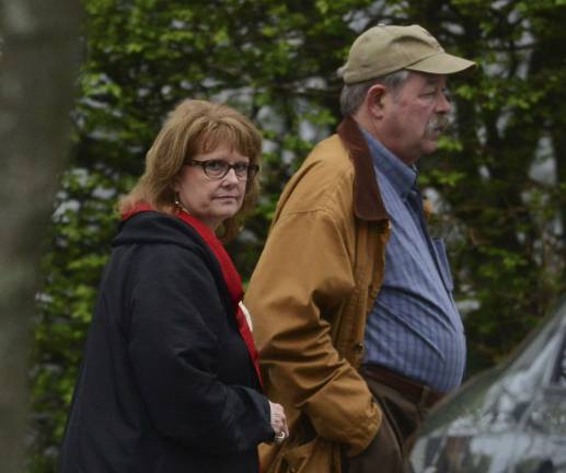 Eugene Michael Frein and his wife Deborah, parents of Eric Frein, who shot two Pennsylvania troopers, one fatally, walk to the offices of defense attorney Michael Weinstein, next to the Pike County Courthouse on Wednesday, April 26, 2017, in Milford, Pa. Frein was later sentenced to death for the killing of Pennsylvania State Police Trooper Cpl. Bryon Dickson II, and severely injuring Trooper Alex Douglass on Sept. 12, 2014, during a sniper attack on the Blooming Grove barracks. (Butch Comegys/The Times &amp; Tribune via AP)