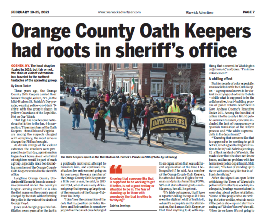 Becca Tucker’s story about local Oath Keepers won an award at the New York Press Association’s Better Newspaper Contest.
