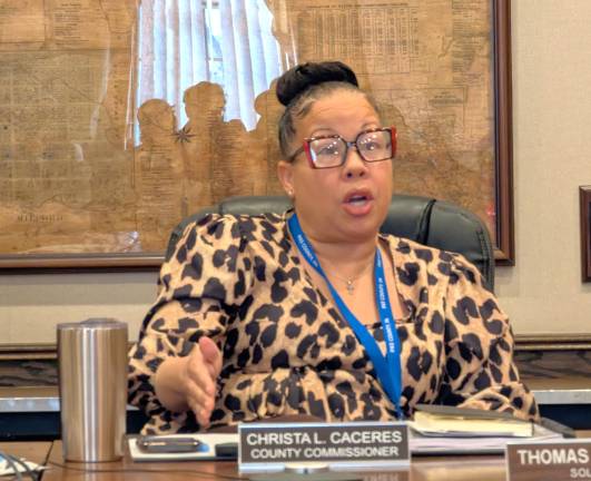 Commissioner Christa Caceres responds to a question during the Pike County Commissioners meeting on Feb. 4, 2026.