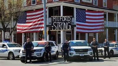 Chief Matt McCormack and officers, keeping Milford safe, posted by Milford Mayor Sean Strub on the borough police Facebook page