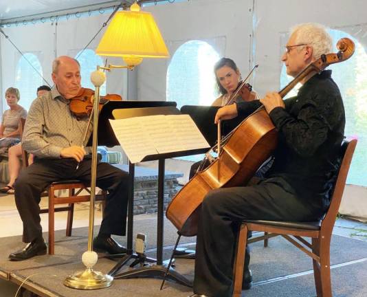 Violinist Mikhail Kopelman, Olga Tourkina (a former student of Kopelman) and cellist Yosif Feigelson playing during the third concert in Kindred Spirit’s Summer Concert Series at Grey Towers.