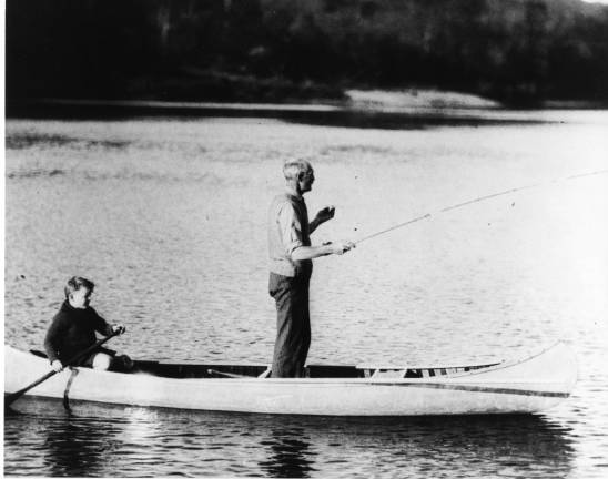 Former Governor Gifford Pinchot and his son, Gifford Bryce Pinchot, enjoyed fishing from a canoe in Pike County. (Photo provided)