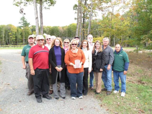 Township officials, state officials, and township employees, and members of the Greening family together at the park grand opening.