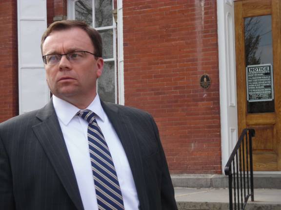 Pike County District Attorney outside the county courthouse (Photo by Anya Tikka)