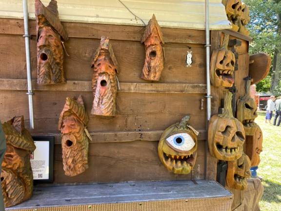 Hand-carved bird houses at the Festival of Wood sponsored by the Grey Towers Heritage Association