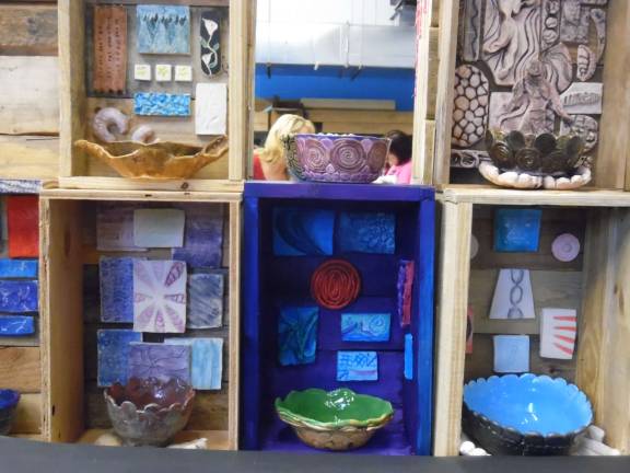 Ceramic coil bowls on display at the "Empty Bowls" lunch (Photo by Anya Tikka)