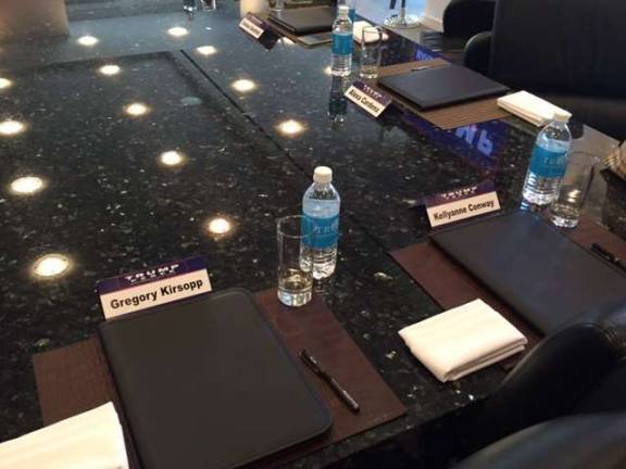 Place settings: Gregory Kirsopp's is next to Kellyanne Conway's (Photo provided)
