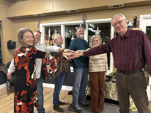 Learning The Duke of Kent’s Waltz. L-R: Tamara Chant, Richard Bloomer, Johanna LjungQvist Brinson, Scott Willson, Laura Willson, Max Brinson